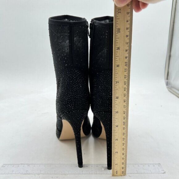 Black High Heel Ankle Boots Studded Closed Pointed Toe Stilettos Zipper Shoes - Picture 4 of 6